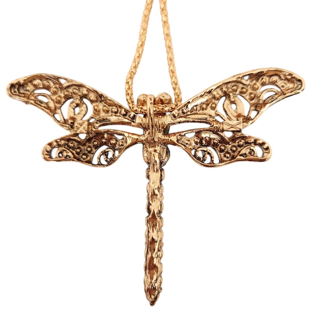BETSEY JOHNSON Dragonfly bling statement chain crystal necklace gold blue NEW - Picture 2 of 5
